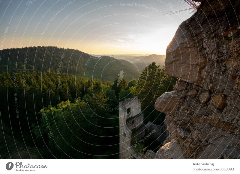 old walls Environment Nature Landscape Plant Horizon Sun Sunrise Sunset Sunlight Summer Weather Beautiful weather Tree Forest Hill Rock Mountain Castle Ruin