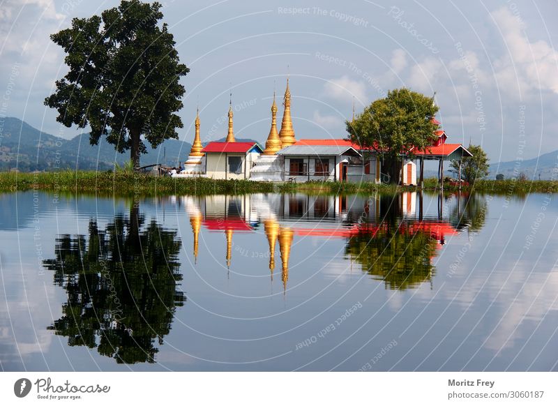 Pagoda in the mirroring Lake Inle, Myanmar/Burma. Vacation & Travel Culture Religion and faith Power Creativity Stagnating Moody Planning Tradition landmark