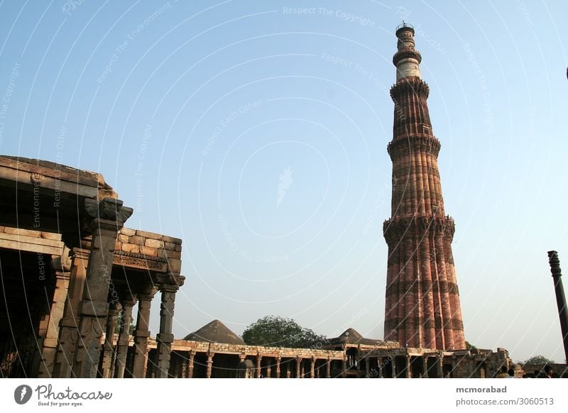 Qutub Minar, Delhi Vacation & Travel Sculpture Capital city Architecture Balcony Monument Authentic Tall Blue Brown Qutab Minar victory tower historical past