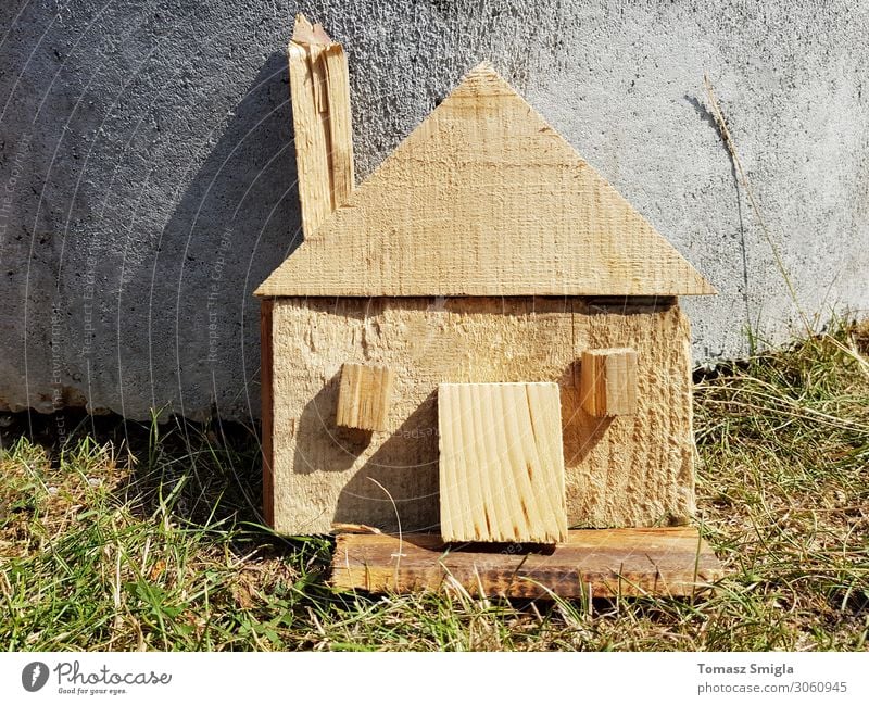 Handmade crafted wooden house symbol, do it yourself concept Design House (Residential Structure) Craft (trade) Nature Grass Building Architecture Toys Wood