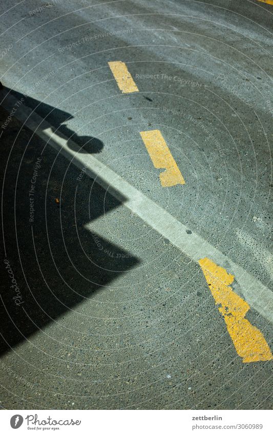 road marking Street Asphalt Construction site Diversion Tracks Signs and labeling Traffic lane Lane markings Light Shadow Deserted Copy Space Abstract Town