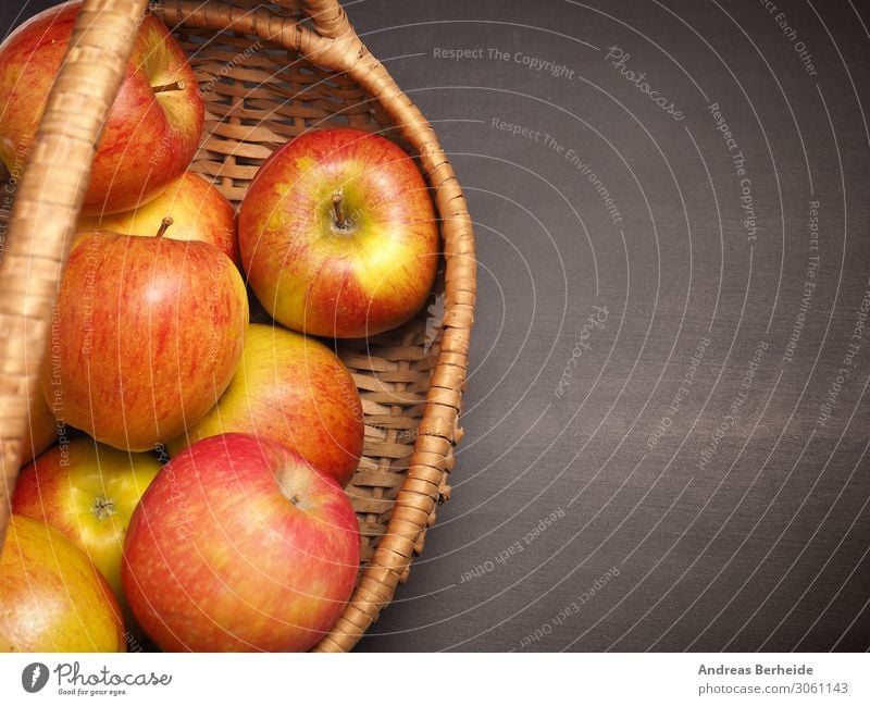 Organic apples in a basket Fruit Apple Organic produce Healthy Eating Summer Delicious Sour organic self supply chalkboard blackboard copy space cultivation