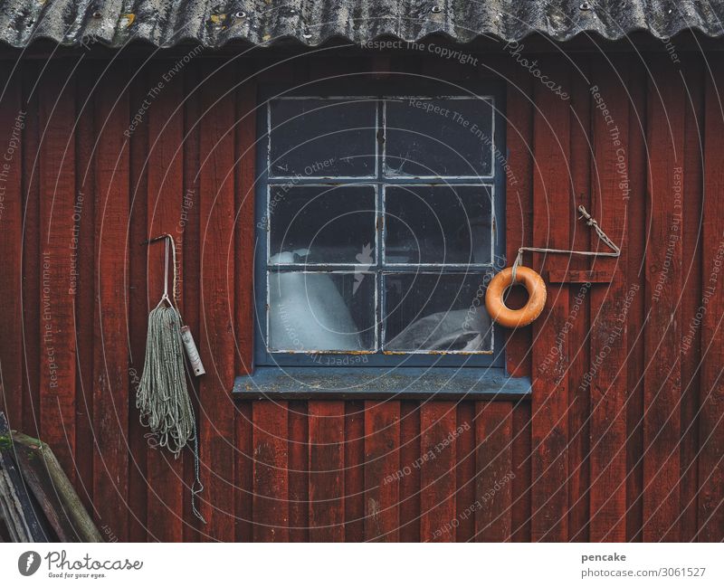 fiskerhus Workplace Fishing village House (Residential Structure) Hut Window Work and employment Old Authentic Fishermans hut Denmark Red Equipment Colour photo