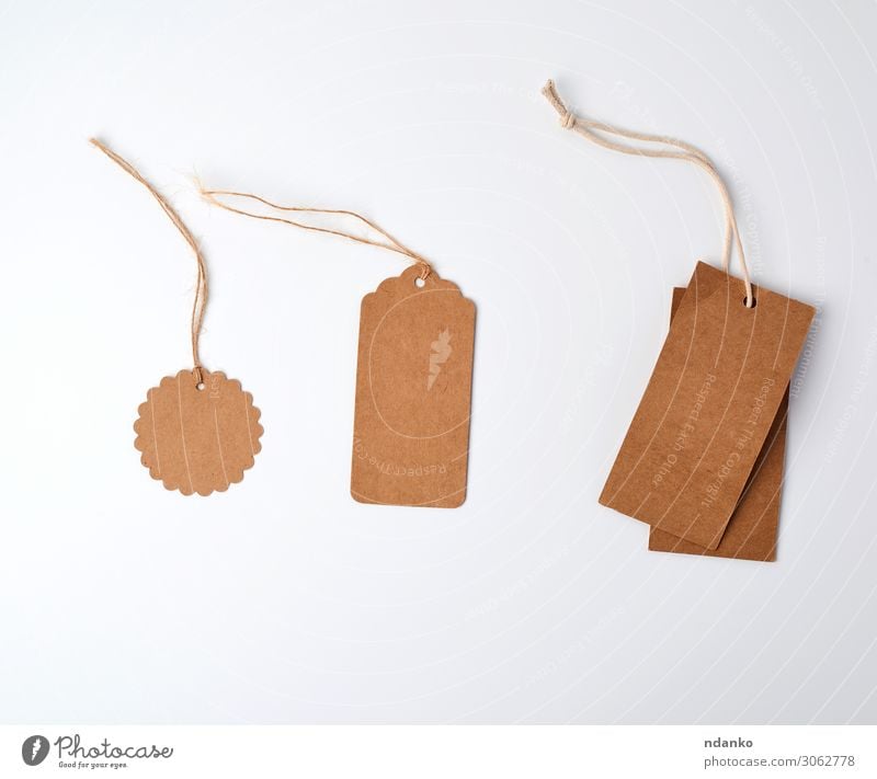 round and rectangular brown paper price tags Shopping Craft (trade) Business Rope Paper Packaging String Hang Sell Natural Above Brown White address background