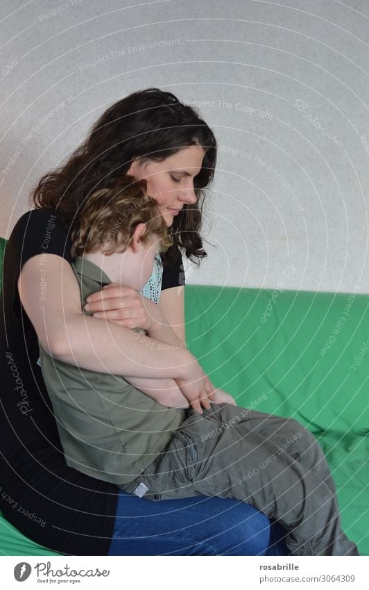 mom's comfort | precious | little boy sits on mom's lap and gets hugged Child Boy (child) Mother Adults 3 - 8 years Infancy Brunette Curl To hold on To enjoy