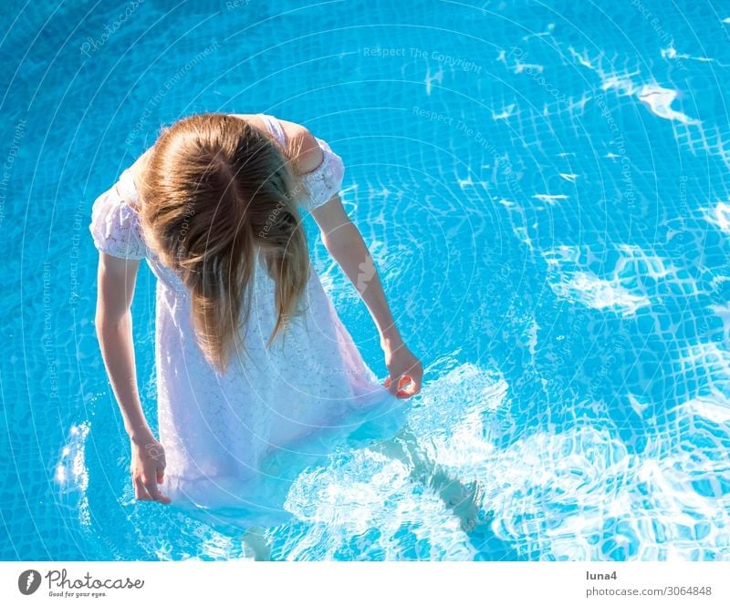 Girl with dress in pool Lifestyle Joy Well-being Contentment Relaxation Swimming pool Swimming & Bathing Leisure and hobbies Vacation & Travel Summer Water