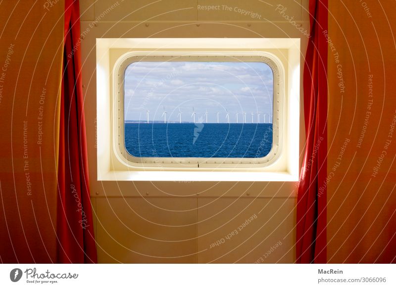 sea view cabin Cruise Ocean Water North Sea Baltic Sea Passenger ship Watercraft Porthole On board Luxury Vacation & Travel Calm Airplane window Drape