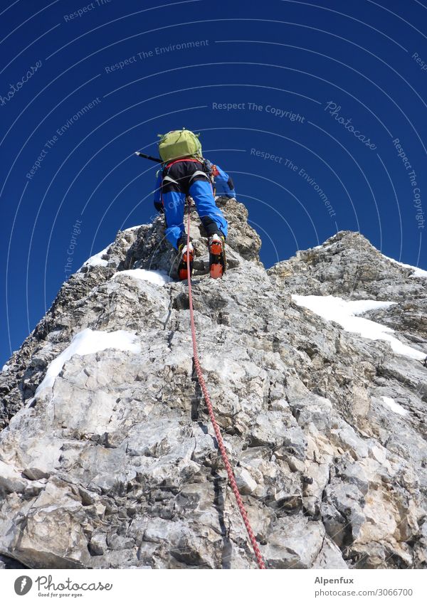 tightrope walk Rock Alps Mountain Zugspitze anniversary burr Peak Glacier Joy Happy Contentment Joie de vivre (Vitality) Anticipation Enthusiasm Honor Bravery