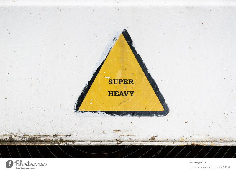 SUPER HEAVY Logistics Container Signs and labeling Signage Warning sign Yellow Black White Heavy-duty crane Container cargo Colour photo Multicoloured