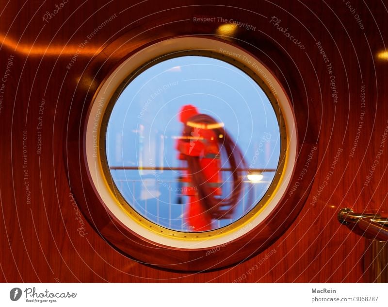 porthole Human being Masculine Man Adults 1 45 - 60 years Air Water Gale Rain Navigation Passenger ship Cruise liner Porthole Carrying Seaman Colour photo