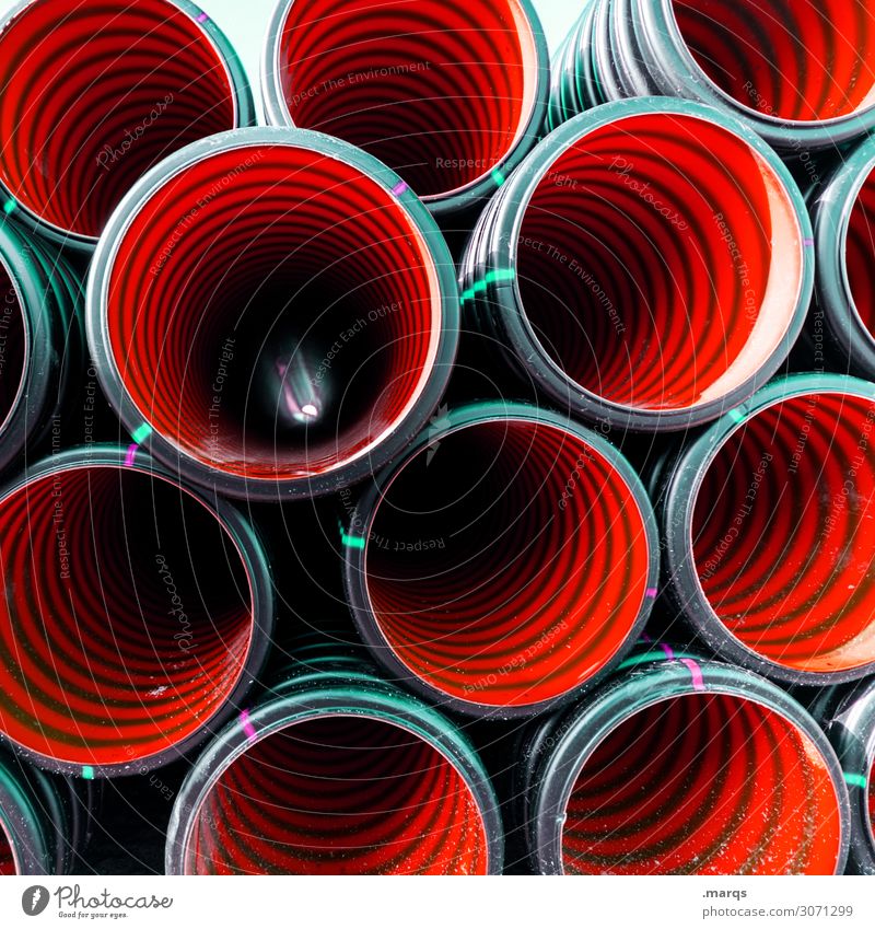 red tubes Work and employment Construction site Pipe Connection Red Black Colour Arrangement Perspective Colour photo Close-up Pattern Structures and shapes