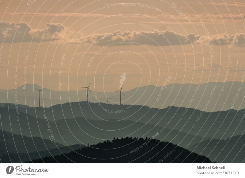 Black Forest landscape Energy industry Wind energy plant Environment Nature Landscape Sky Beautiful weather Mountain Calm Sustainability Vantage point