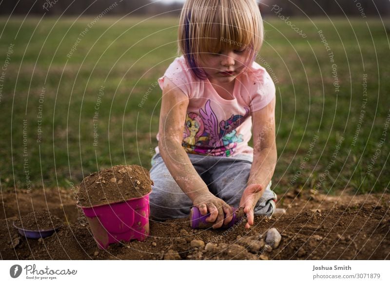 Playing in the mud Human being Toddler Girl Life 1 1 - 3 years 3 - 8 years Child Infancy Nature Elements Earth Spring Summer Autumn Grass Toys Simple Happiness