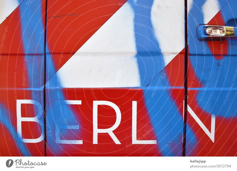 dit is berlin Art Town Red Car Car door Vandalism Destruction Door handle Graffiti Stripe Illegal Colour photo Exterior shot