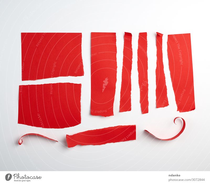 various torn strips of red paper Design Office Craft (trade) Band Lanes & trails Paper Collection Clean Red White backdrop background Blank colorful