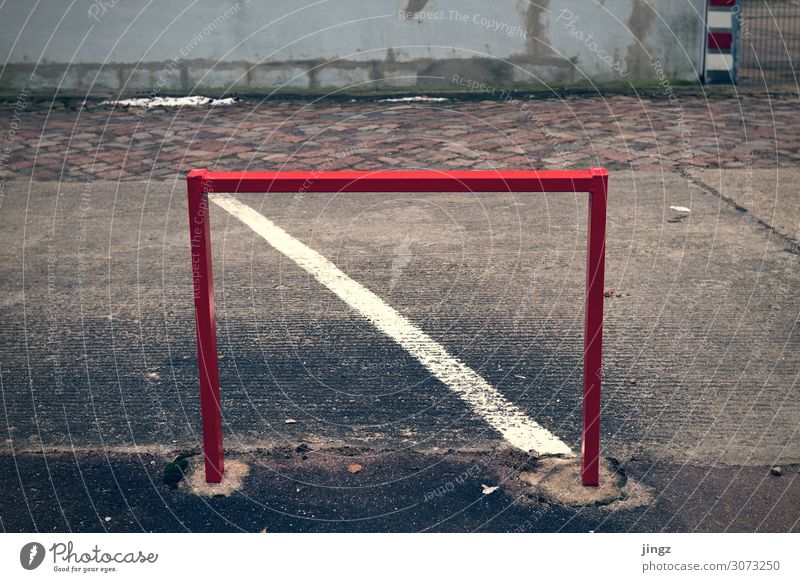 Optical Illusion Places Firm Funny Gloomy Red White Line Colour photo Exterior shot Deserted Day Central perspective