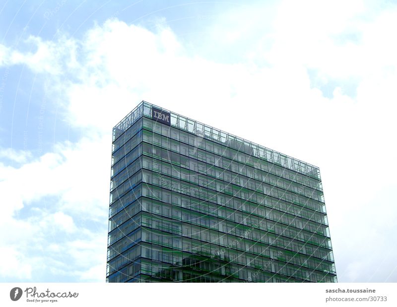 green tower High-rise Green White Clouds Facade Architecture Hamburg IBM Blue Sky Modern Glass ...