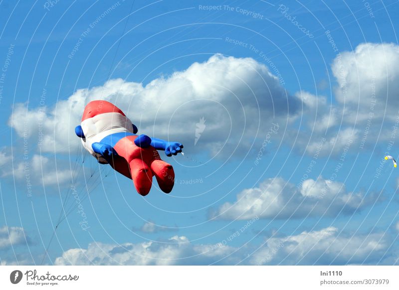Dragon Smurf Event Kite festival Nature Air Clouds Summer Beautiful weather Blue Gray Red Black White Cloud formation smurf Inflated Hover Blue sky Figure