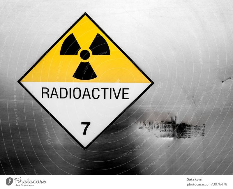 Radiation warning sign on the container of transport truck Industry Transport Container Metal Signs and labeling Yellow White Safety Safety (feeling of) Caution