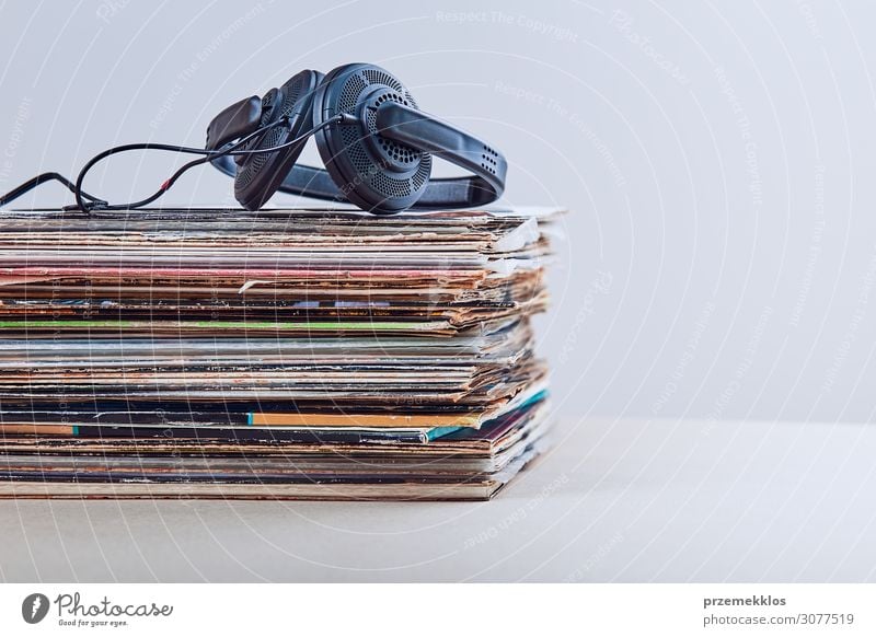 Stack of many black vinyl records Lifestyle Style Entertainment Music Technology Culture Youth culture Subculture Listen to music Media Collection Listening