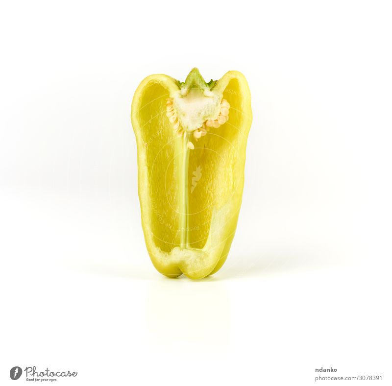 half green pepper on a white background Vegetable Fruit Nutrition Vegetarian diet Diet Skin Nature Plant Eating Glittering Fresh Juicy Yellow Green White