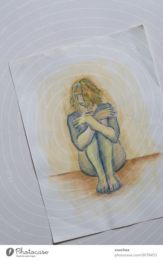 only traced (4) .. with color Drawing Earmarked Painting (action, artwork) initialed Art Artist Translucent Transparent Woman Sit Paper overlying Multicoloured