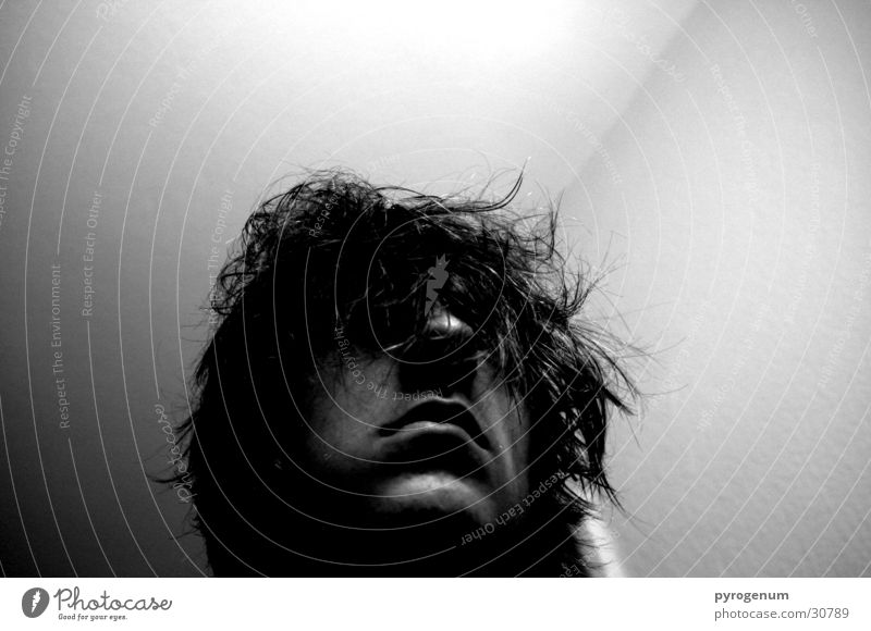Self-portrait without moon Black White Thorny Light Man Black & white photo Head Hair and hairstyles Perspective Shadow