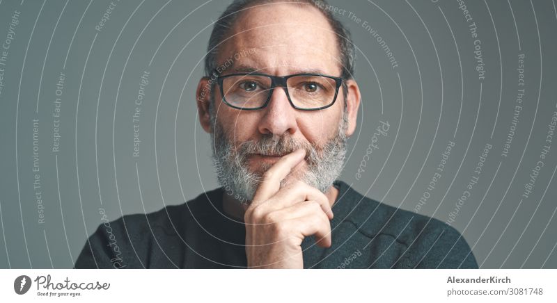 Portrait of a bearded mature adult casual businessman with glasses looking into camera Business Human being Fashion Old Observe Think portrait Businessman