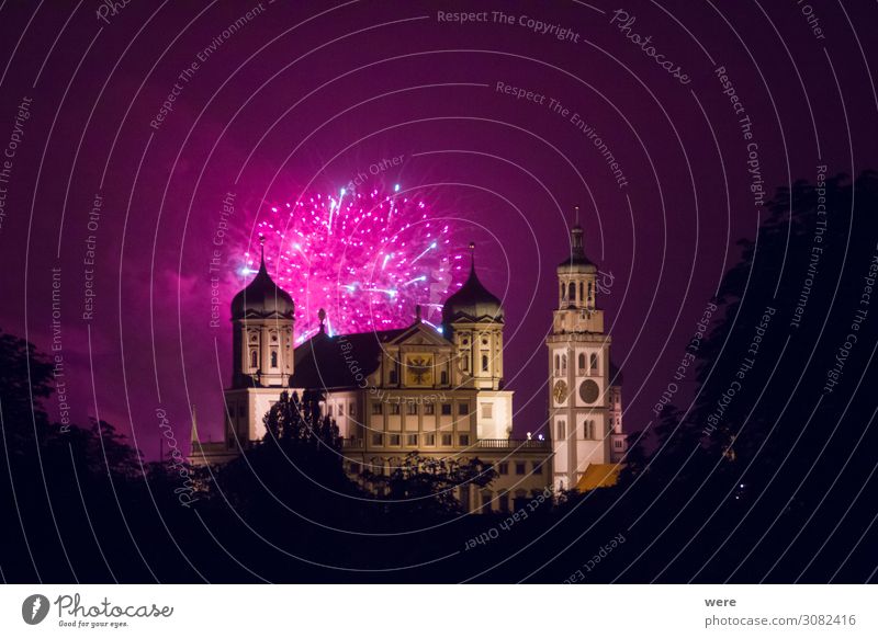 fireworks over the illuminated Augsburg Town Hall Entertainment Event New Year's Eve Fairs & Carnivals City hall Tourist Attraction Landmark Exceptional