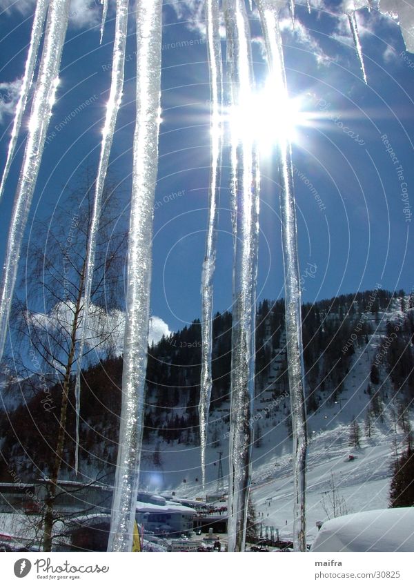 Icicles in the sun Winter Mountain Sun Snow Ice Cloudless sky