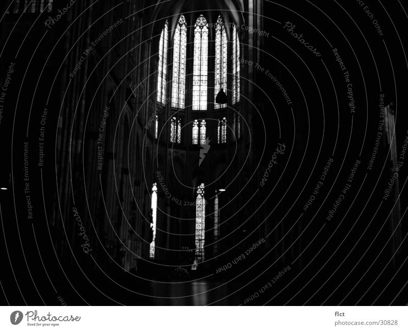 Cathedral b/w Cologne Choir Church window Gothic period Dark Mysterious House of worship Dome Black & white photo Religion and faith Sun Architecture