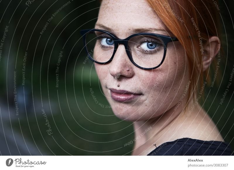 lateral portrait of a young woman with freckles and glasses Joy already Contentment Young woman Youth (Young adults) Freckles 18 - 30 years Adults Summer