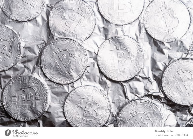 Silver Bitcoin on white background. Design Money Save Economy Financial Industry Financial institution Business Computer Internet Art Collection Metal Old Rich