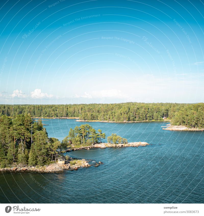 Baltic Sea islands with small bridge in Finland Vacation & Travel Tourism Summer Summer vacation Environment Nature Sun Climate Plant Forest Hill Rock Waves