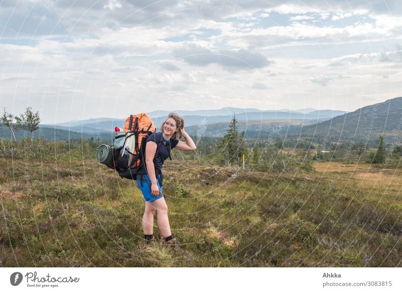 XX Hiking Young woman vacation Bog Scandinavia