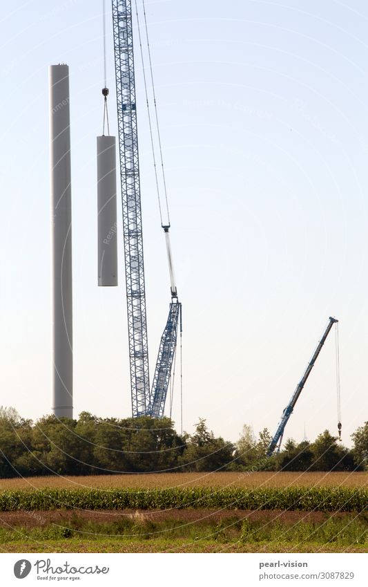 build up #3 Crane Technology Renewable energy Wind energy plant Build Large Tall Energy Colour photo Exterior shot Day