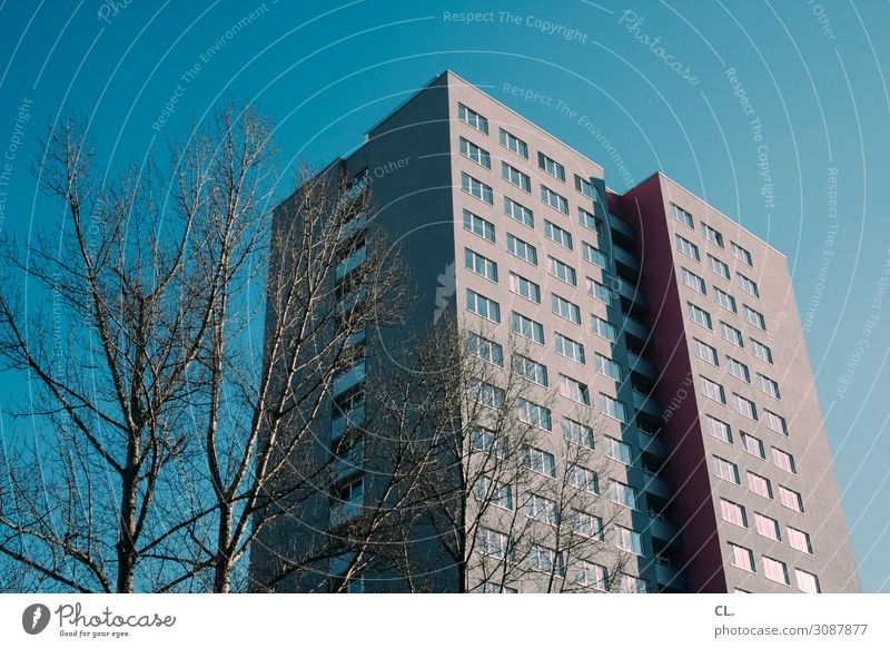 block 2 Cloudless sky Beautiful weather Tree Town Deserted House (Residential Structure) High-rise Building Architecture Wall (barrier) Wall (building) Facade