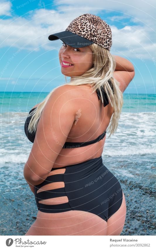Sexy curvy model, blonde, in bikini. Exotic Body Swimming & Bathing Summer Beach Ocean Feminine Woman Adults 1 Human being 30 - 45 years Water Sky Bikini Cap
