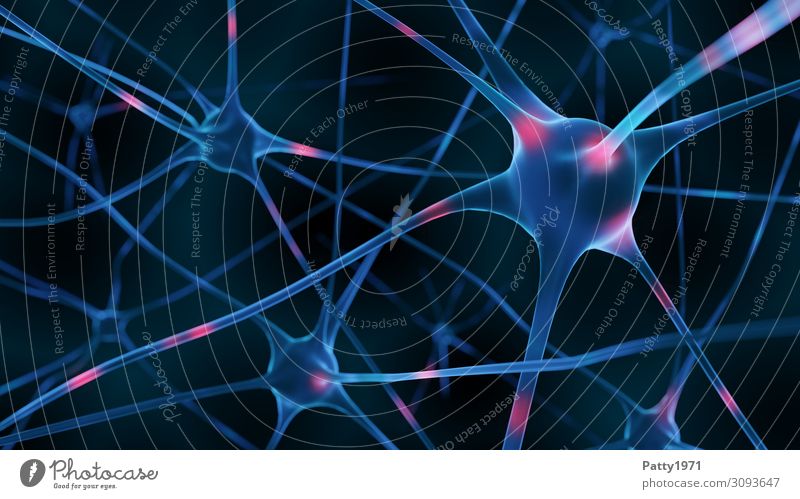 Active Nerve Cells (3D Render) Healthy Health care Science & Research Brain and nervous system Neurology Communicate Blue Pink Black Complex Network Surrealism
