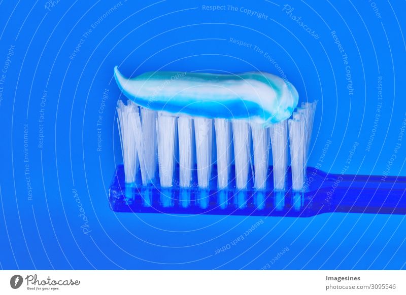 Toothbrush and toothpaste on blue background. Dental concept. Care Health, Hygiene pretty Personal hygiene Bad breath Dental care Plastic Healthy Pure Blue