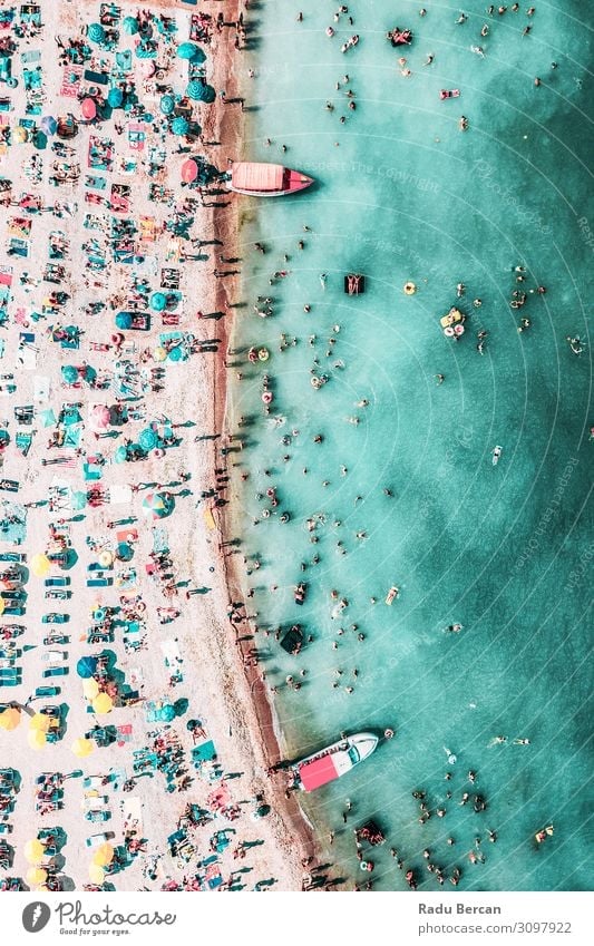 People Crowd On Beach, Aerial View Swimming & Bathing Vacation & Travel Tourism Adventure Freedom Summer Summer vacation Sun Sunbathing Ocean Waves Human being