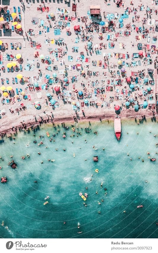 People Crowd On Beach, Aerial View Swimming & Bathing Vacation & Travel Adventure Summer Summer vacation Ocean Waves Human being Crowd of people Environment