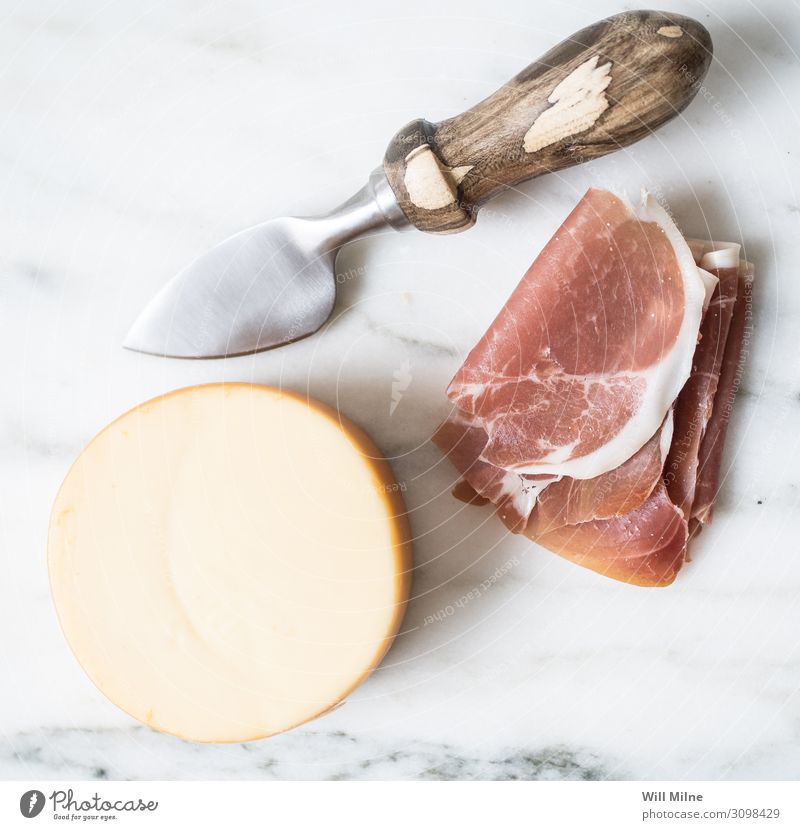 Meat and Cheese Plate Cheese body Dairy Cheese market Food Dish Food photograph Gouda Slice Delicatessen Ham Knives Table-knife Cheese knife Cut Marble Board
