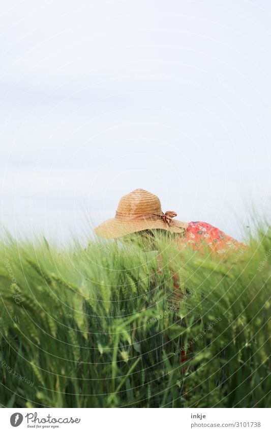 Woman with straw hat in cornfield Lifestyle Elegant pretty Leisure and hobbies Trip Summer Adults Upper body Head 1 Human being 18 - 30 years