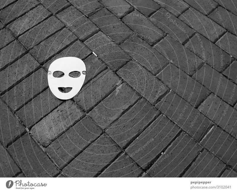 mask Face Leisure and hobbies Party Carnival Lanes & trails Mask Sign Lie Sadness Black & white photo Exterior shot Bird's-eye view