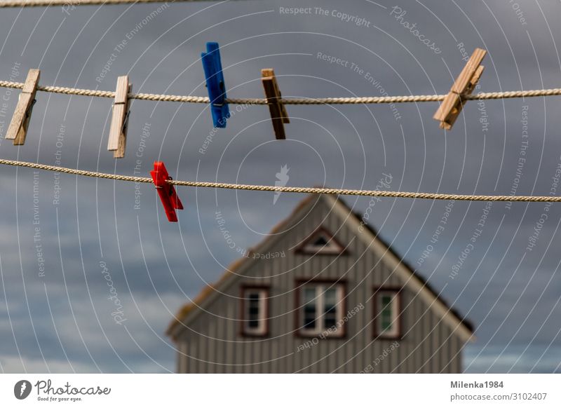 no laundry Fog Environment Clothesline Clothes peg House (Residential Structure) Sky Clouds Iceland North Colour photo Exterior shot Deserted
