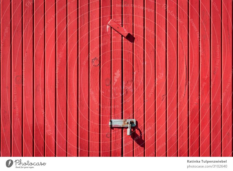 Rotes Tor, geschlossen House (Residential Structure) Parking garage Building Architecture Wood Metal Beautiful Gray Red Key Door Gate Wall (building) Closed