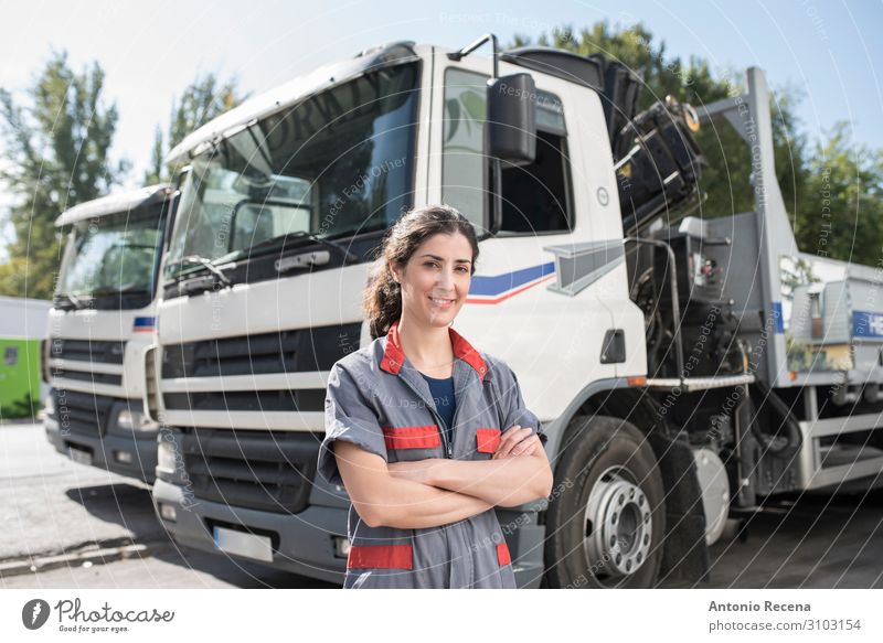 Truck worker Lifestyle Happy Work and employment Profession Factory Industry Business Company Human being Woman Adults Transport Vehicle Smiling Protection