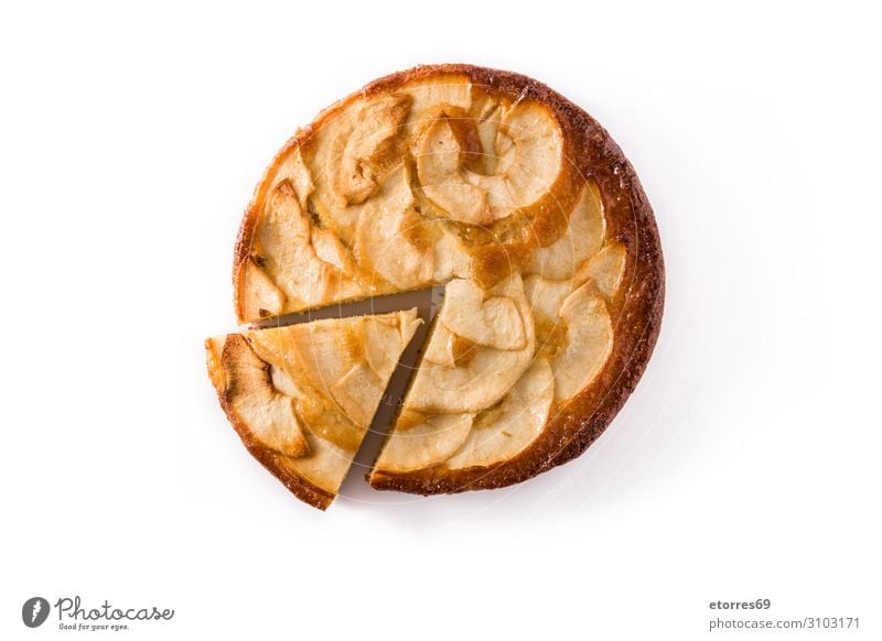 Homemade slice apple pie isolated on white background. Apple Pie Dessert Baked goods Slice Fruit Food Healthy Eating Food photograph Autumn Dough tart seasonal