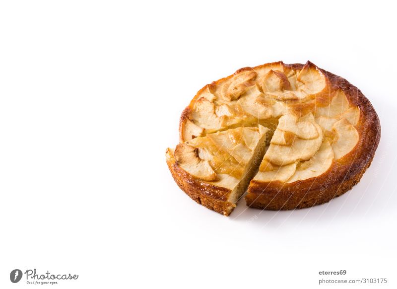 Homemade slice apple pie isolated on white background. Apple Pie Dessert Baked goods Slice Fruit Food Healthy Eating Food photograph Autumn Dough tart Seasons